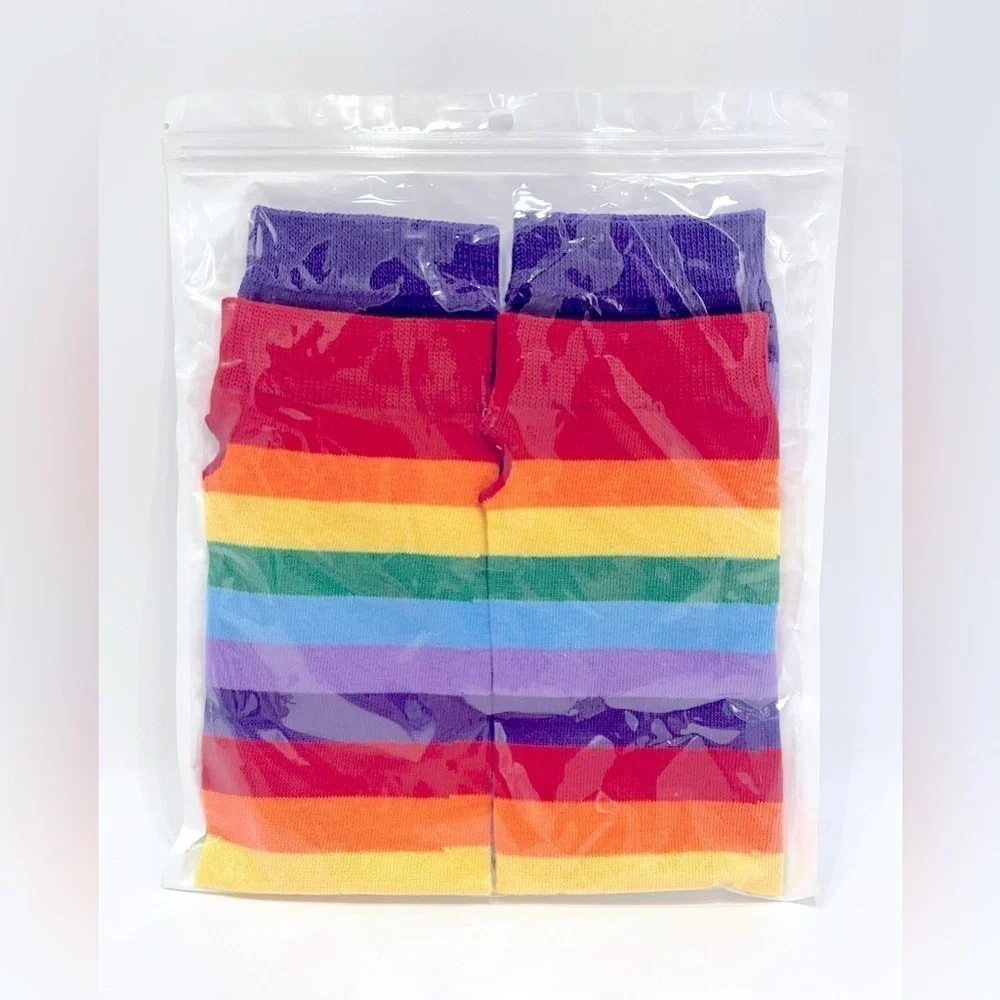 PRIDE Rainbow Knit Fingerless Gloves LGBTQ Sleeve Elbow Ally Striped